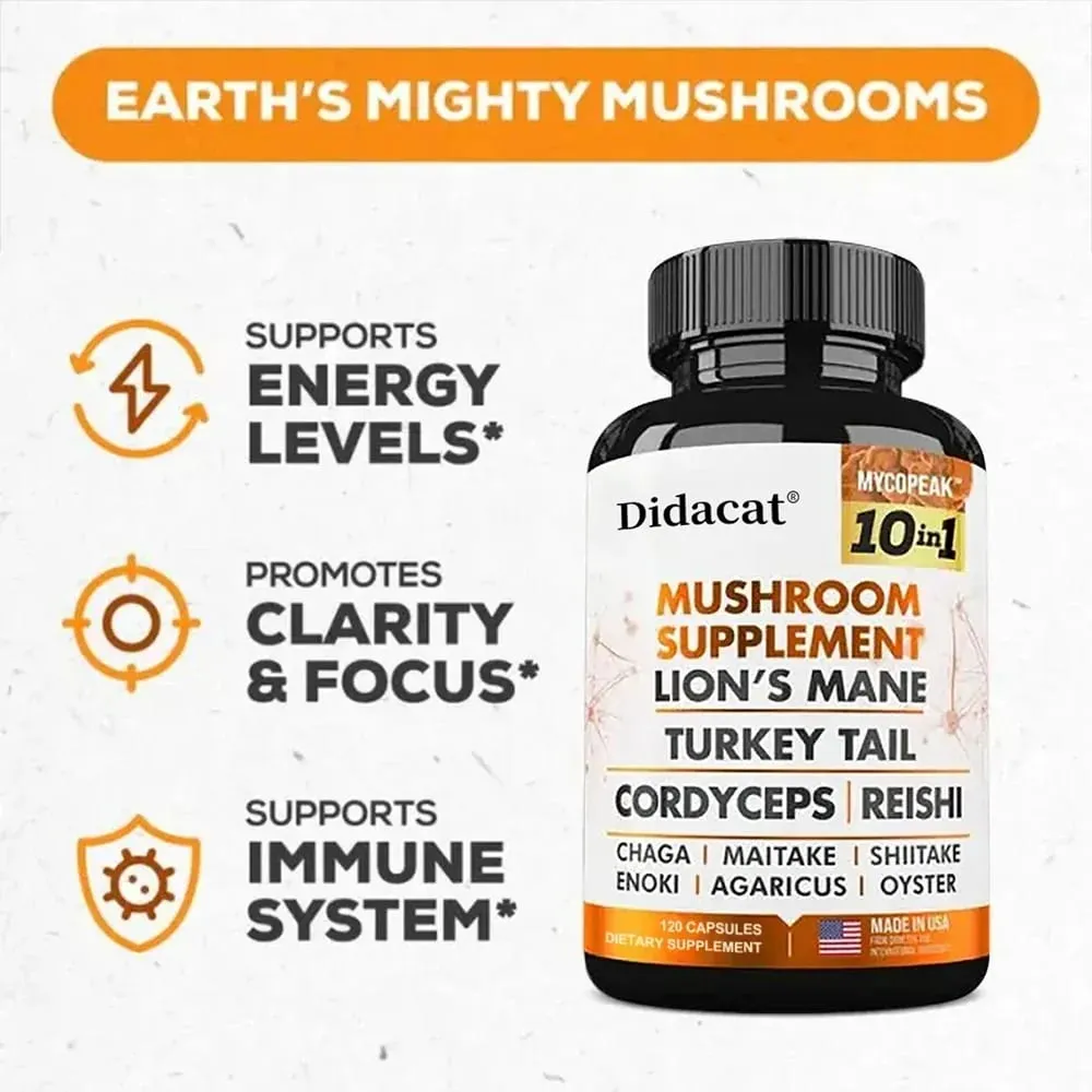 10x Mushroom Complex - Brain Nervous System Health and Memory Supplements Immunity Sleep Energy Mood Support — image 3