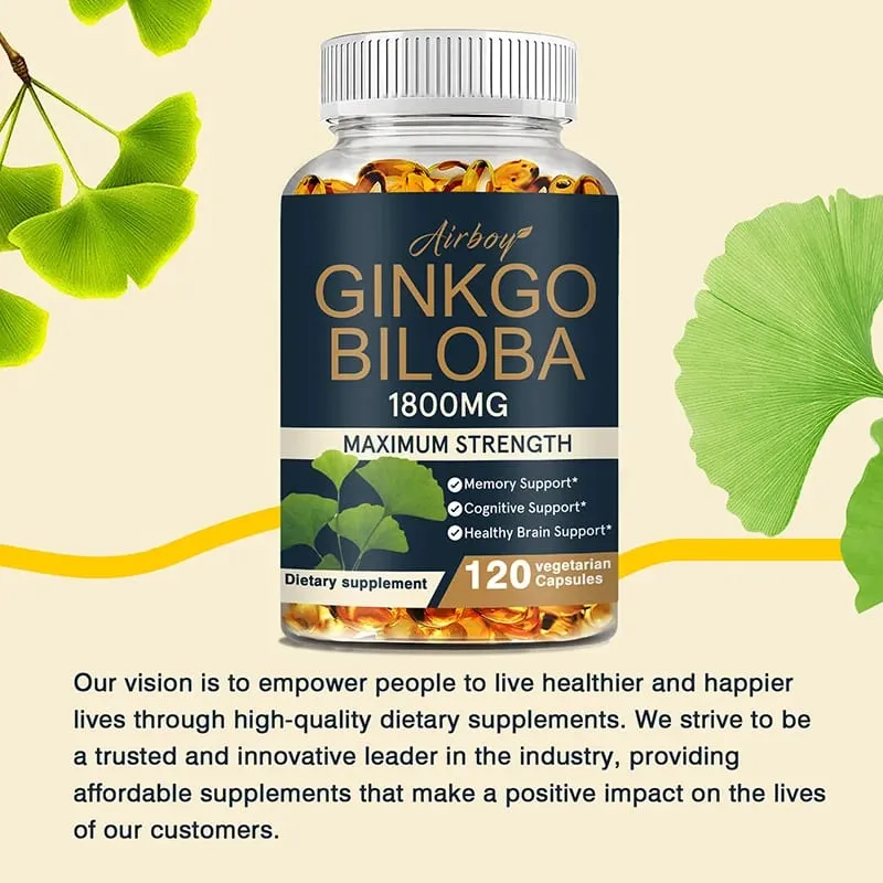 Ginkgo Biloba Capsules - Boost Brain Improve Memory and Cognitive Abilities Improve Blood Circulation