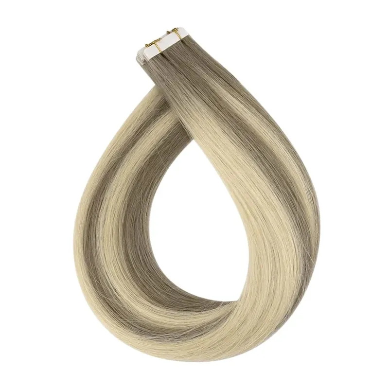 Full Shine Injection Virgin Human Hair Extensions PU Skin Weft Tape In Blonde Color Virgin Invisible Seamless 5Pcs for Testing
