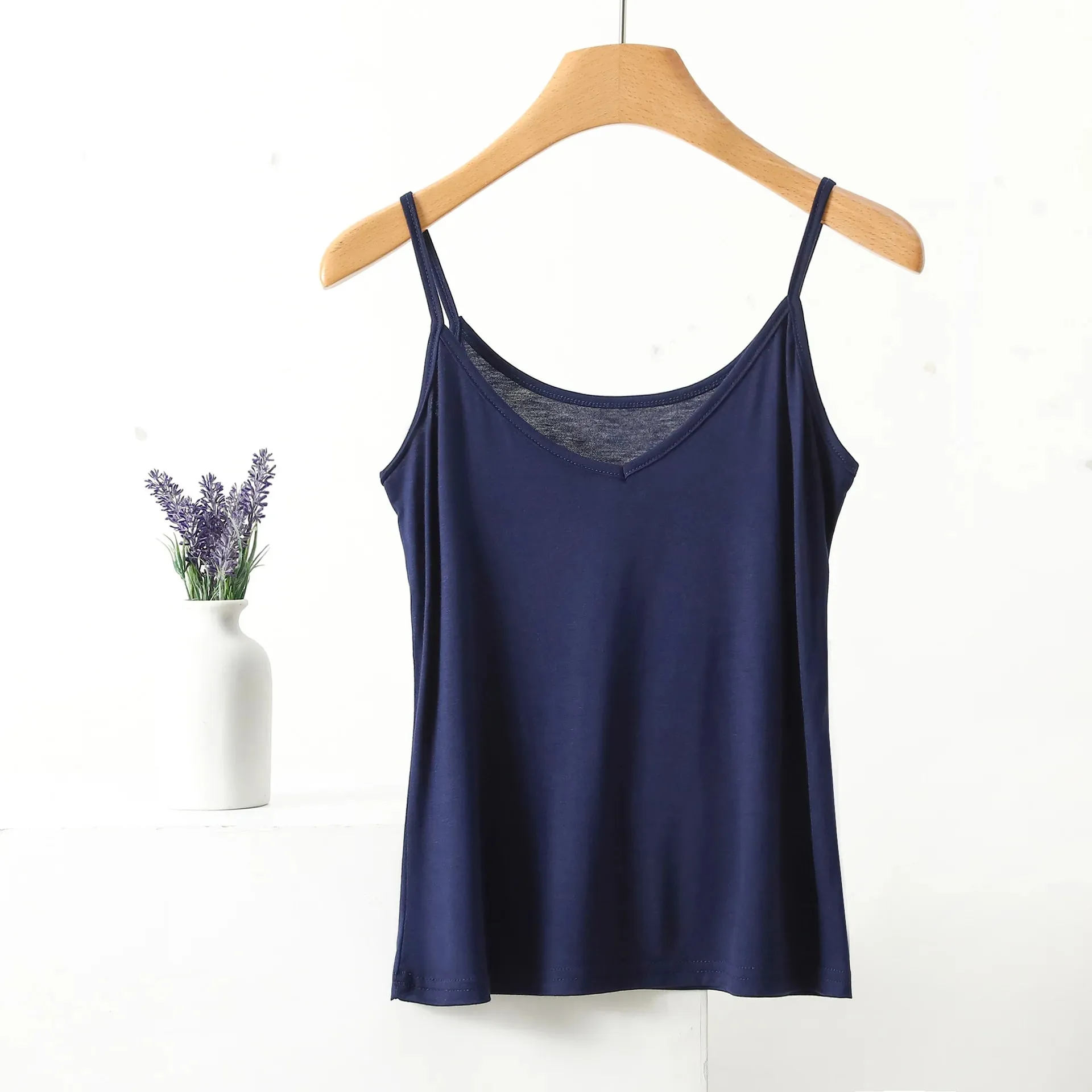 Spaghetti Strap Top Women Halter V-Neck Basic Cami Sleevless tank tops Women's Summer Camisole Solid color