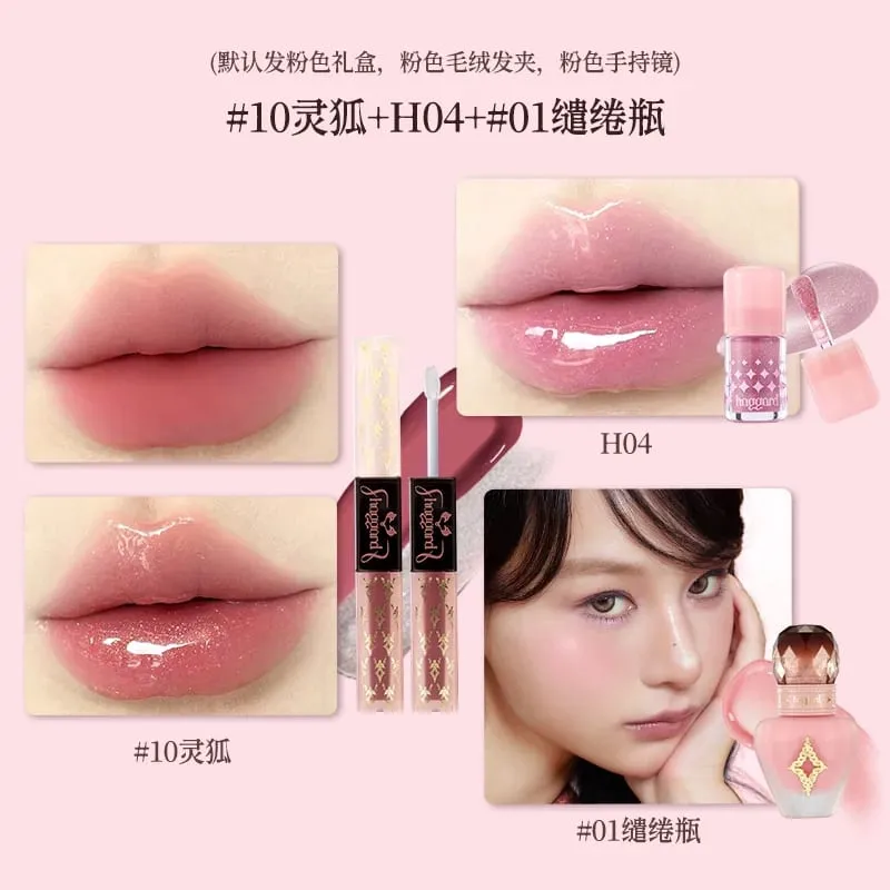 Haggard Black Ember Cosmetic Gift Set Glossy Lip Gloss Lipstick Blush Highly Pigmented Holiday Gift Box for Women