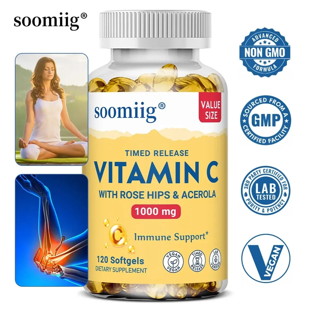 Vitamin C W/Rose Hips & Acerola | 1000mg | Two-Stage Timed-Release Healthy Immune Function Skin Hair & Nails Support | Non-GMO — image 1