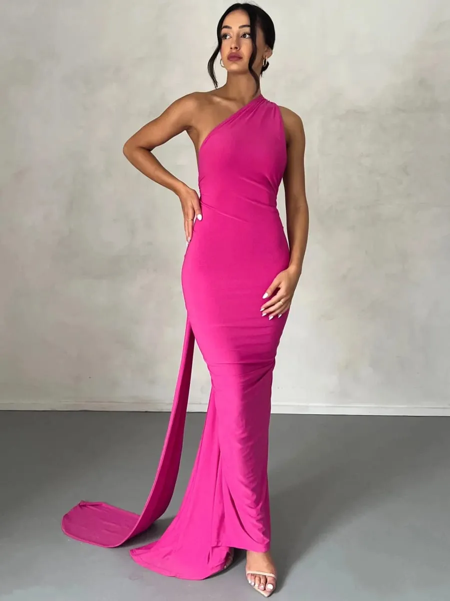 Abito maxi senza maniche monospalla da donna Sciarpa regolabile con passante increspato senza schienale aderente Festival Party Outfit Abito lungo elegante