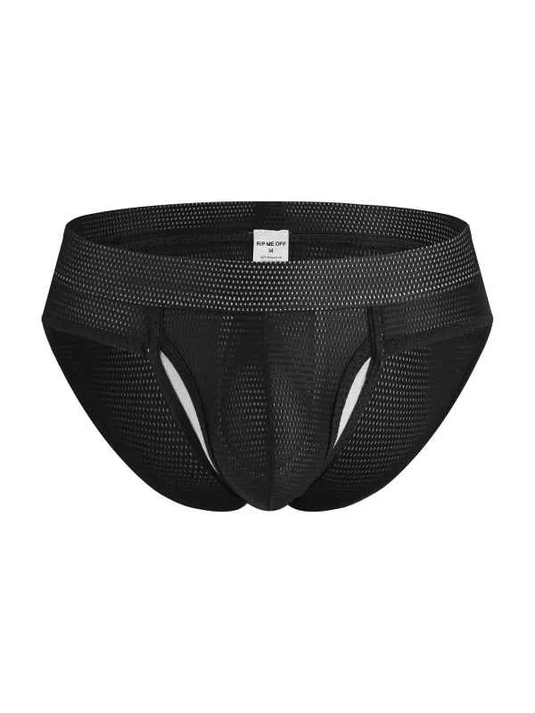1PC Mesh Breathable Men's Underwear with Fly Pouch Front Open Bulge Separated Pouch Youth Korean Version Youth Briefs