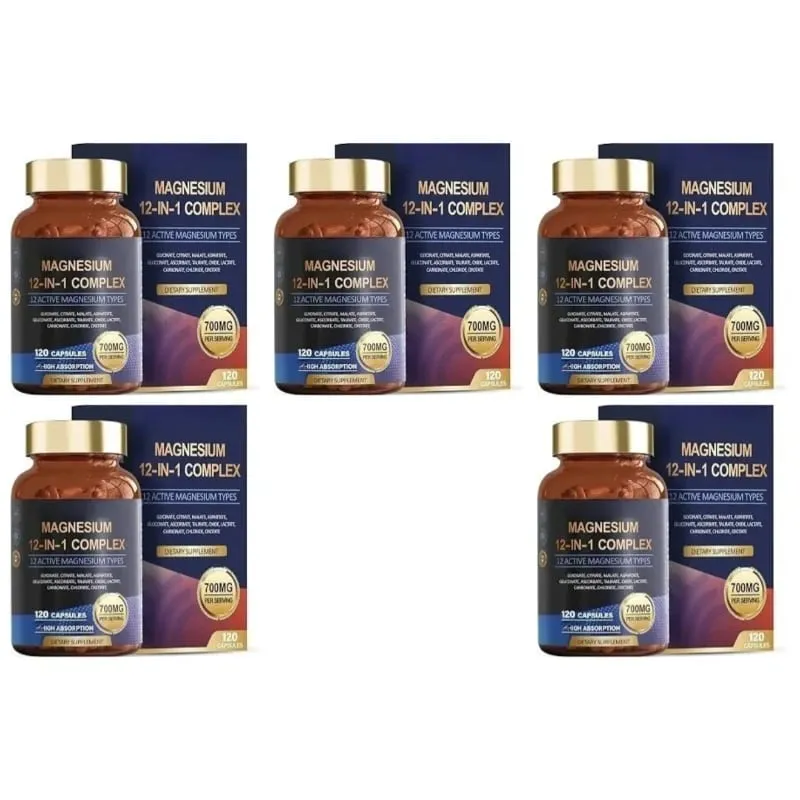 Magnesium 12-In-1 Complex Capsules for Sleep Support and Muscle Relaxation Nervous System & Heart Health 120 Capsules