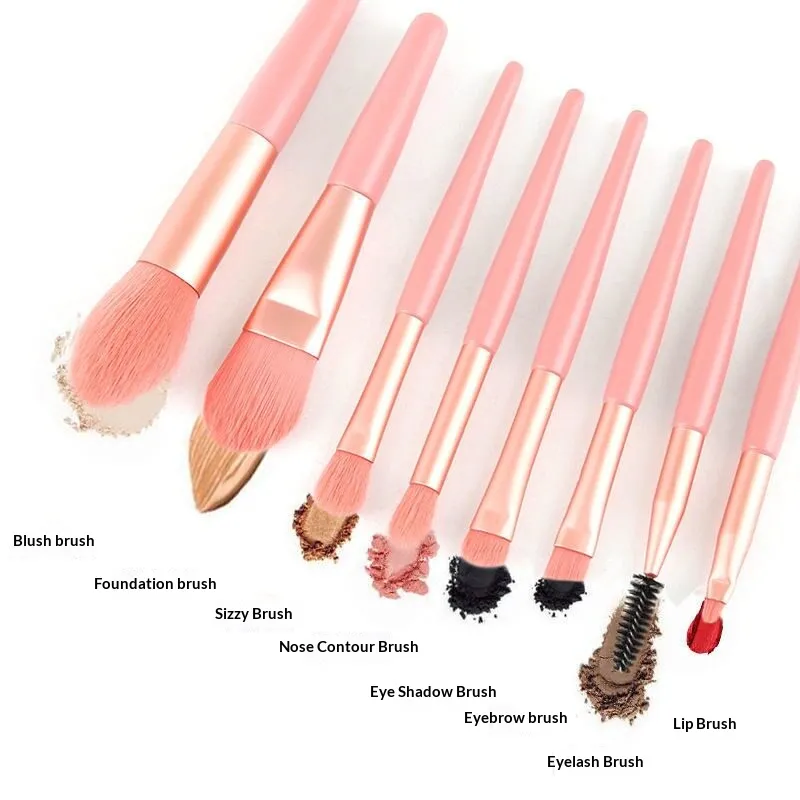 Mini Makeup Børster Sæt Blødt Syntetisk Børste Bærbart Kosmetisk Børstesæt med Opbevaringspose til Blush Eyeshadow Face Makeup