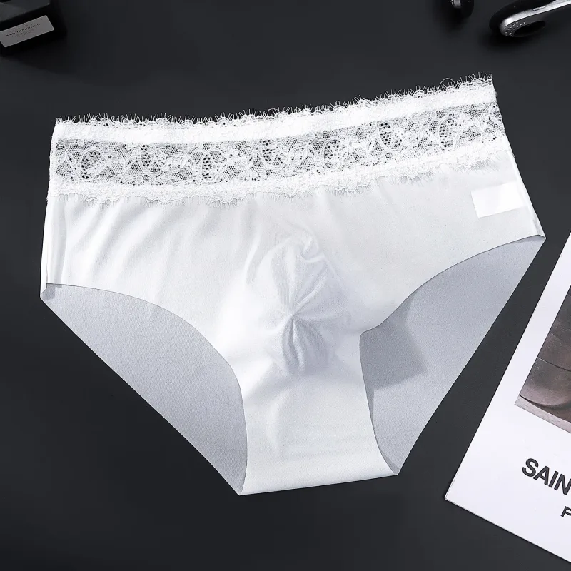 Lace Edge Ice Silk Men's Triangle Pants Traceless Breathable Thin Men's Underwear Low Waist Soft Seamless Comfort Male Briefs
