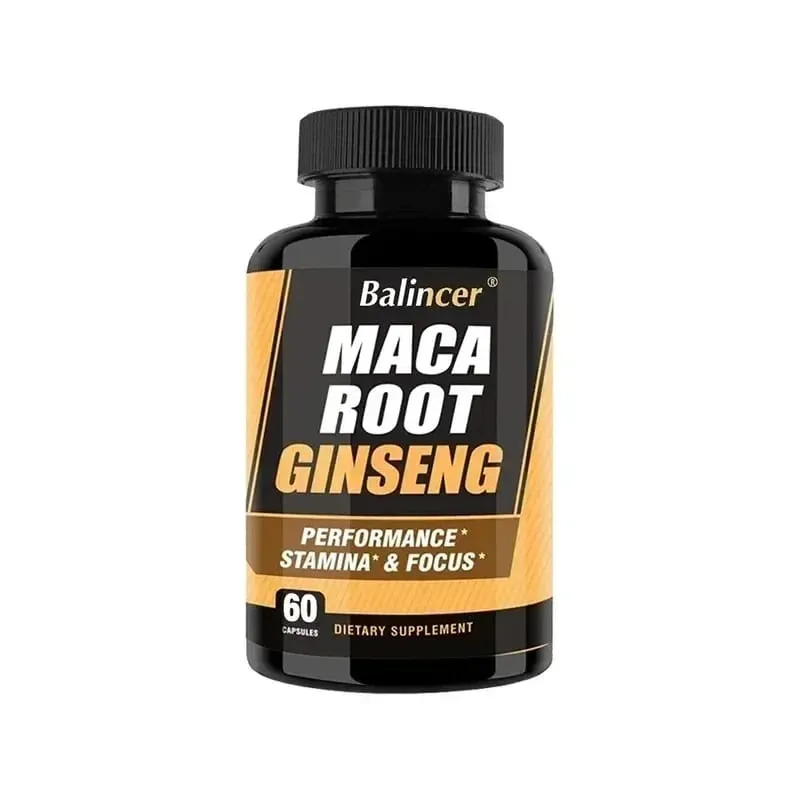 Maca Root Capsules with Ginseng - Promote Energy Mood Stamina & Performance Supports Mental Health for Men and Women