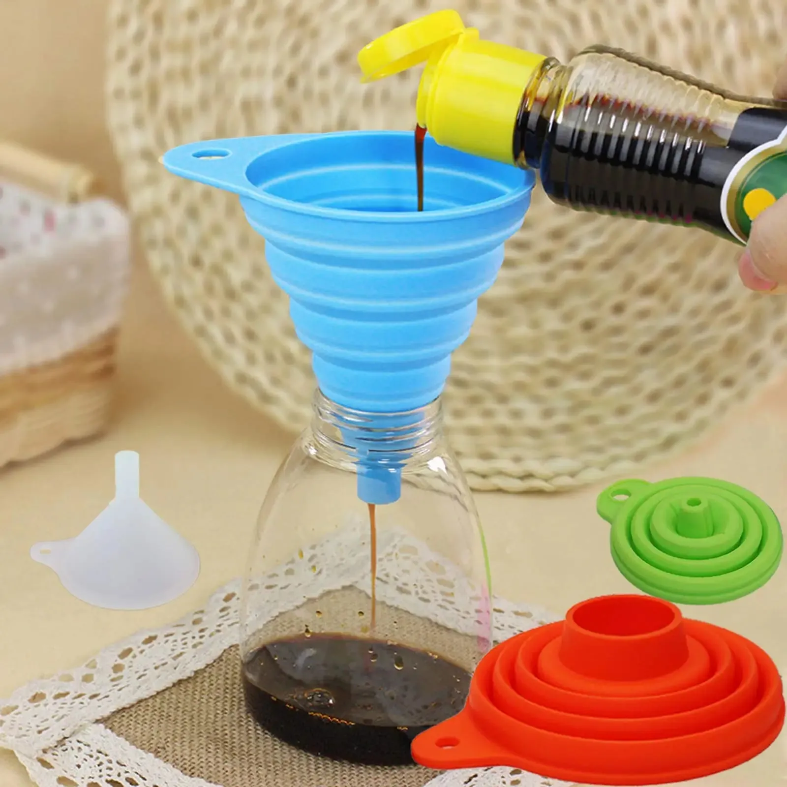 Silicone Funnels For Kitchen Use Filling Bottles Liquid Powder Transfer (3 Pcs ) 1 Mini/1 Small/1 Wide Mouth Funnel Set