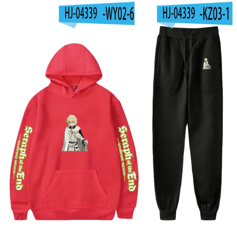 Harajuku confortável serafim do fim impressão moletom moletom terno hoodies + calças terno meninos/meninas 2 peça conjunto roupas