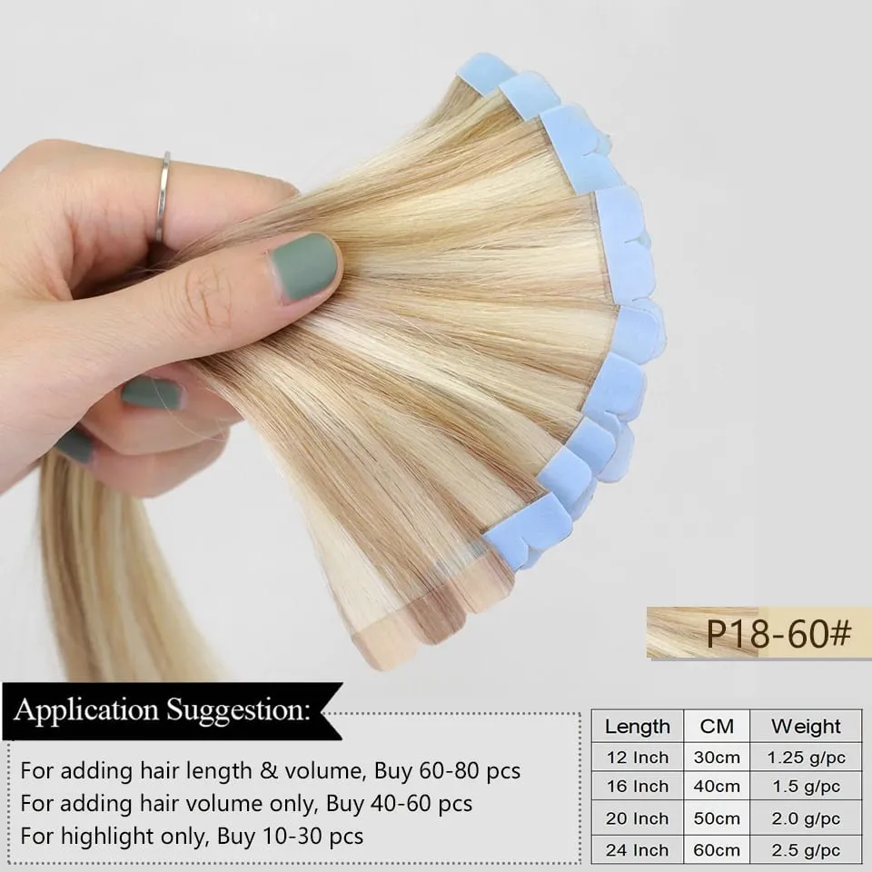 Invisible Adhesive Mini Tape Ins Straight Real Human Hair Extensions Easy Installation Add Volume For Women