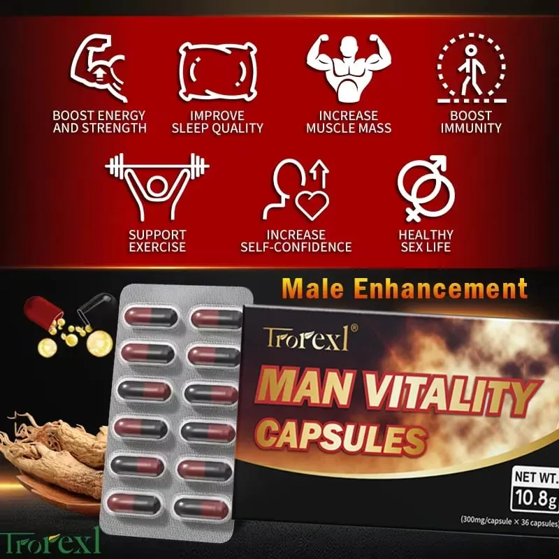 Epimedium Ginseng Capsules Booster for Men Enhance Energy & Endurance Muscle Growth Supplement Non-GMo