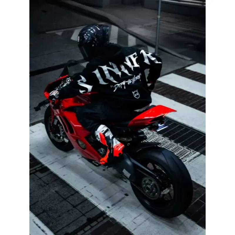 Mens Gothic Sinner Defy The Moon Print Oversized Hoodie Black Streetwear Motorcycle Riding Casual Pullover Hooded Sweatshirts