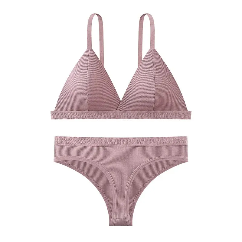 Seamless Bra and Panties Set Solid Color Bralette Thin Wireless Bras Low Waist Thong Sexy Lingerie Set Women's Underwear — image 14