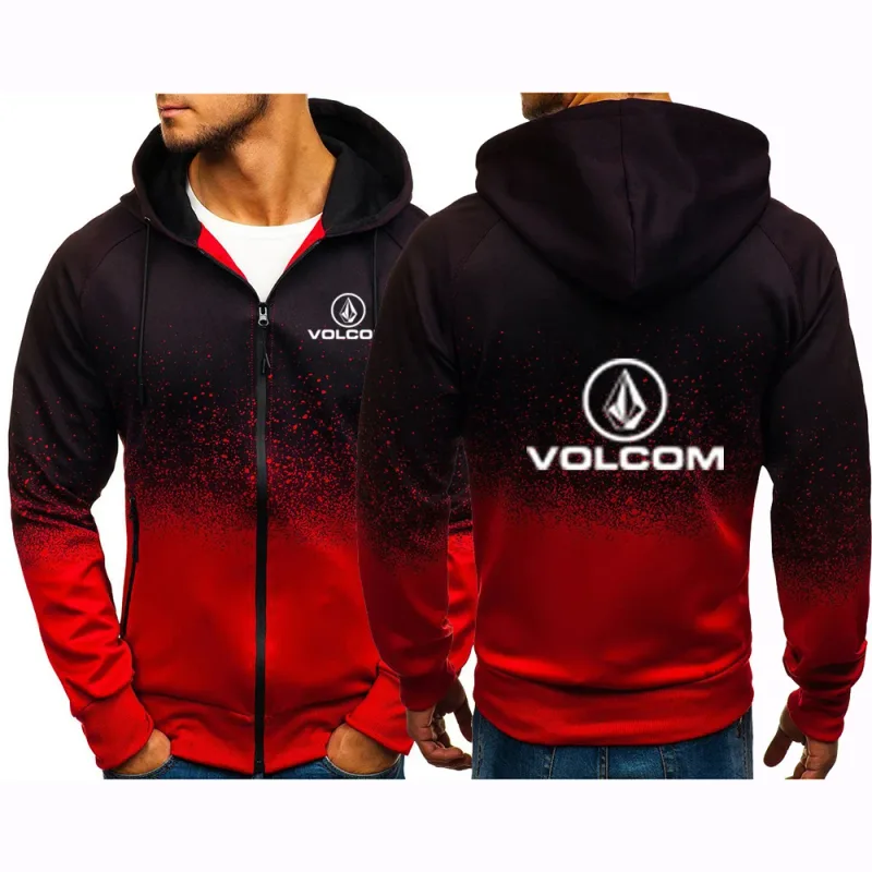 2025 อินเทรนด์ซิปHoodiesฤดูใบไม้ผลิและฤดูใบไม้ร่วงชายใหม่GradientสีHooded Coat VOLCOMพิมพ์Streetwearแจ็คเก็ต