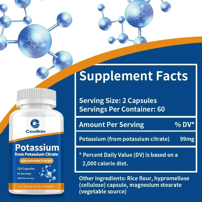 Citrate de potassium naturel – Soutient l'équilibre électrolytique et le pH normal Supplément de potassium absorbable sans OGM et sans gluten