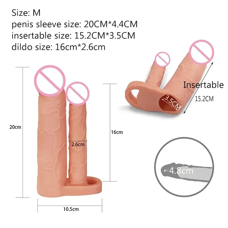 Dildo Realistic Penis Extender Sleeve Reusable Condoms Double Penetration Plug Anal Dildo Intimate Goods Sex Toys For Men