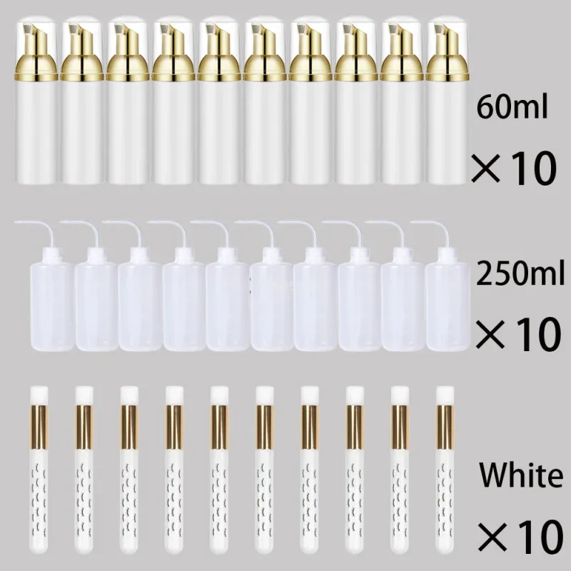 60ml Refillable Leakproof Empty Foam Mousse Pump Bottles Lash Extension Cleansing Kit Soft Brush 250ml Rinse Bottle Beauty Tools
