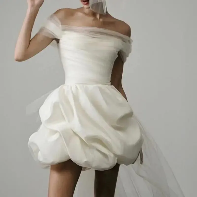 Nuevos Vestidos de novia ligeros y elegantes para mujer, minivestido nupcial blanco Sexy con cola de malla, Vestidos de fiesta de lujo para novia