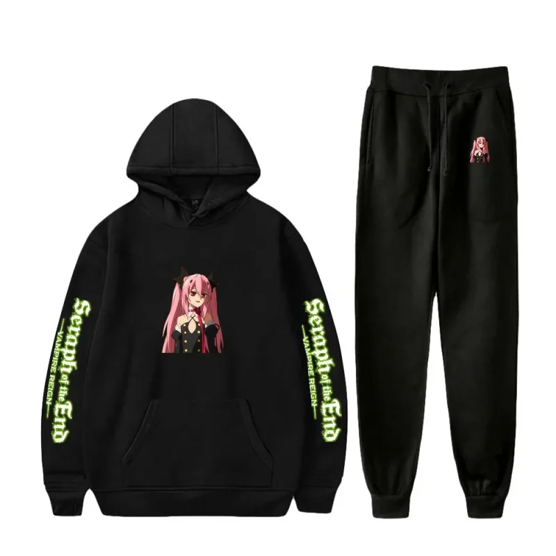 Harajuku confortável serafim do fim impressão moletom moletom terno hoodies + calças terno meninos/meninas 2 peça conjunto roupas
