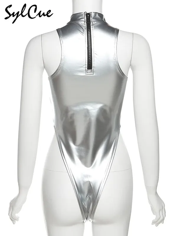 Sylcue Silver Reflective Transparent Personality Self-Confidence Avant-Garde Sexy Mature Hot All-Match Tight Women'S Jumpsuit