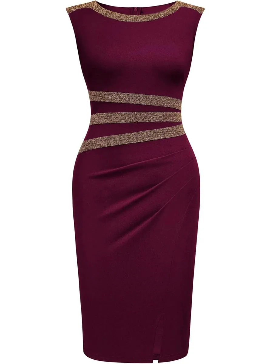 Womens Elegant Sleeveless Split Work Office Knee Length Vintage Business Casual Party Pencil Bodycon Sheath Dress