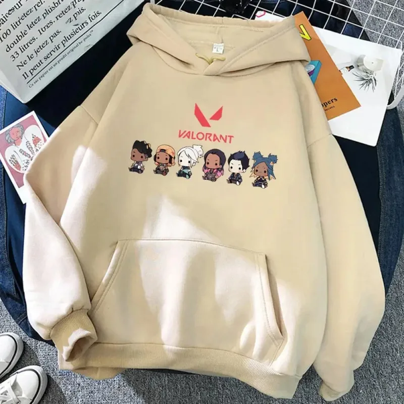 Hoodie Katun Pria Gambar Cetak 2D Anime Valorant Pulover Ukuran Besar Kasual Kaus Fashion Jalanan Populer Pakaian Pria Tren