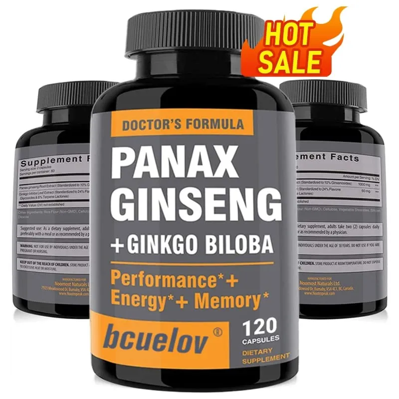 Ginseng + Ginkgo Biloba Extract Capsules - Helps Improve Energy and Vitality Anti-aging Memory Brain and Vision Health — image 1