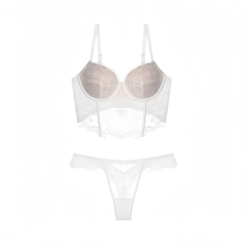 Women French Lace Fishbone Bra Soft Underwire 3/4 Cup Push‑Up Anti Sag Lingerie Slim Side Boob Control Sexy Ladies Underwear