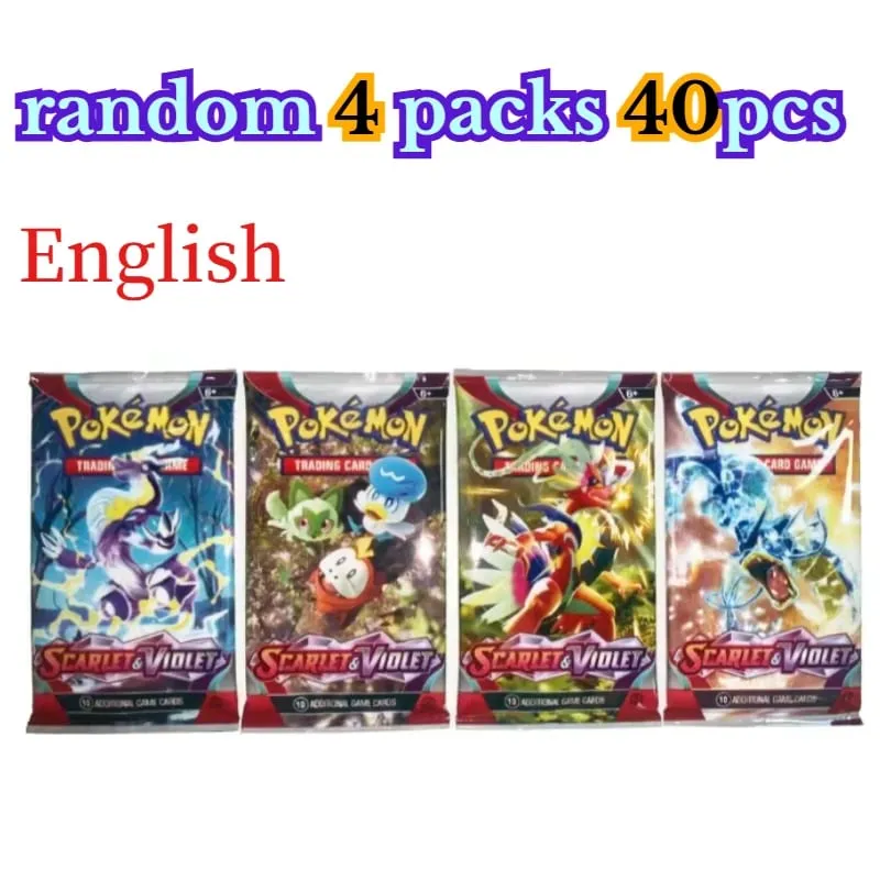 fun 40 Pieces Pokemon Card Pack 4 Sets Sun Moon Violet 151 English Trading Cards Collectible Toys Halloween Gift Fantasy Sci Fi