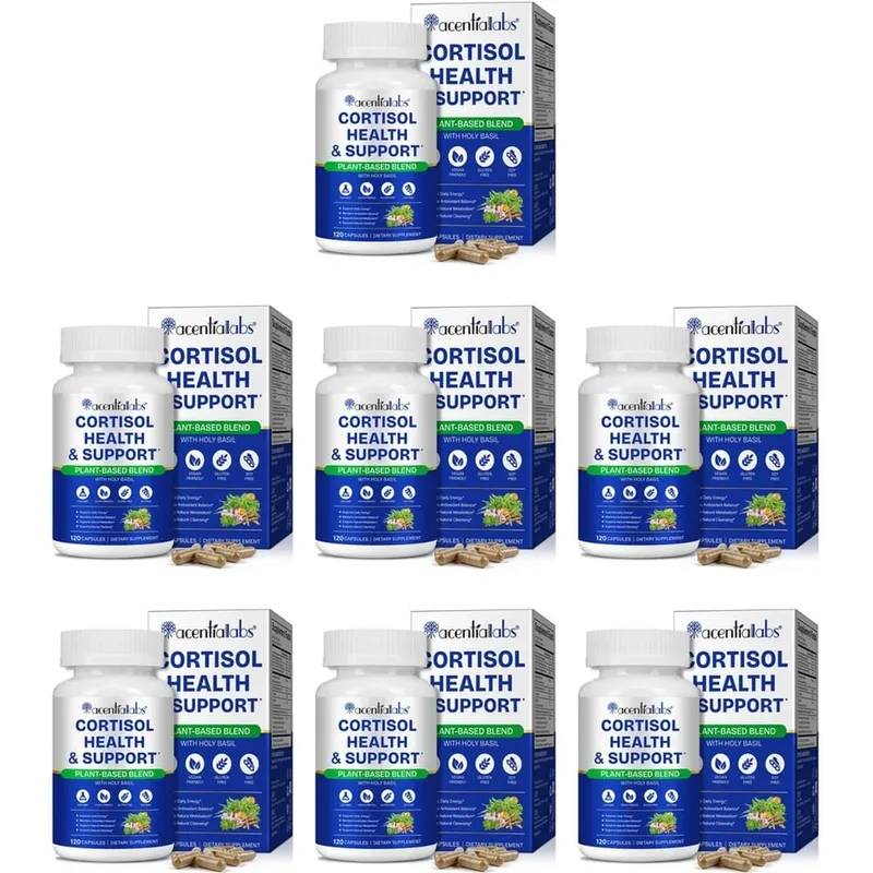 AcentiaLabs Cortisol Health & Support Capsules with Holy Basil Ashwagandha and Magnesium for Calm Stress Balance 120 Capsules