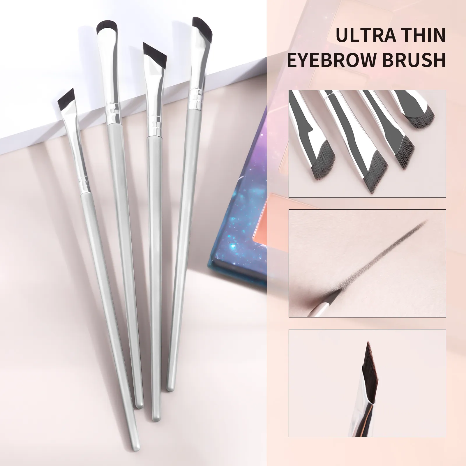 4Pcs Ultra Thin Angled Eyebrow Brushes Set Fine Precise Brow Brush for Eyebrow Powder Gel Liner Eye Makeup Tools