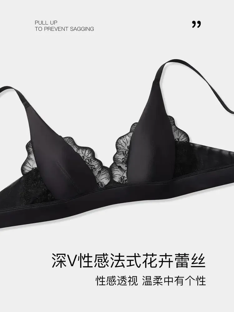حمالة صدر صيفية مثيرة Sin Aros ملابس داخلية فرنسية Encaje Triangulo Pecho Pequeño Bralette Suave Puro Deseo Saten MOYISU 32-38-S-XL AB