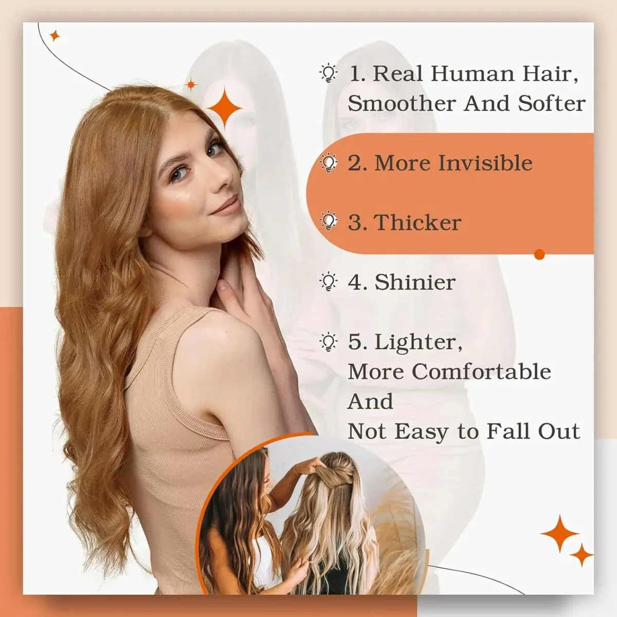 Full Shine Tape in Human Hair Extensions Invisible Straight Double Sided #330Copper Comfortable Silky Natural Tape ins For Women