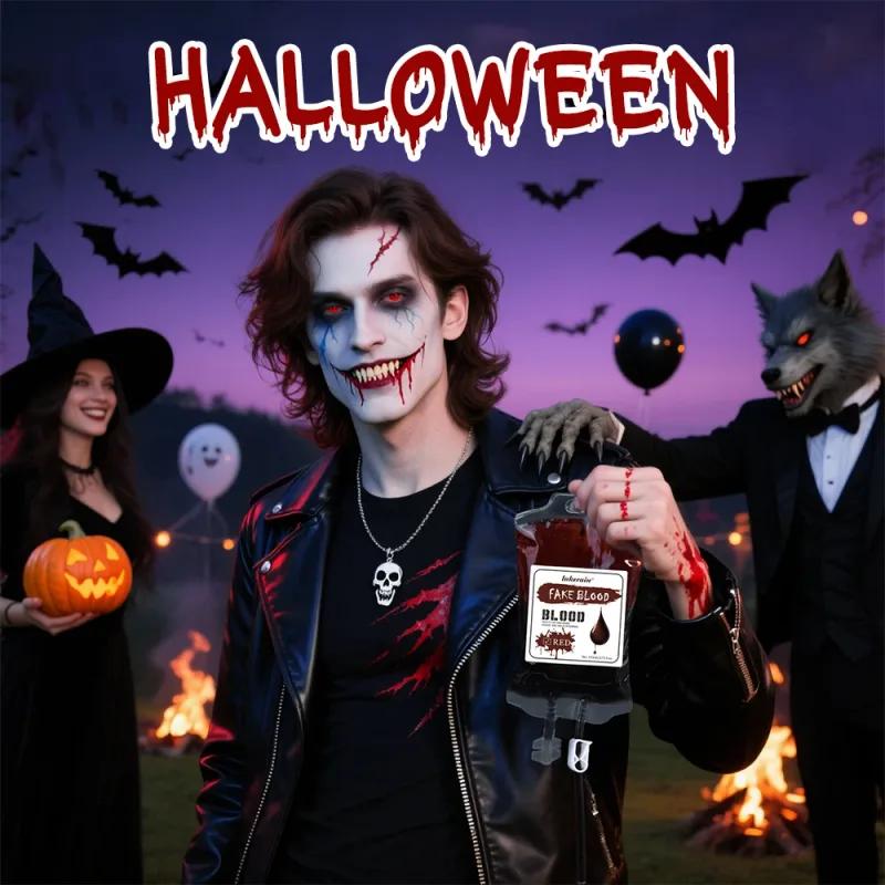 Halloween Horror Makeup Set High Saturated Color Long-Lasting Easy Off Safe Formula Fake Blood Lip Stain for Halloween Cosplay