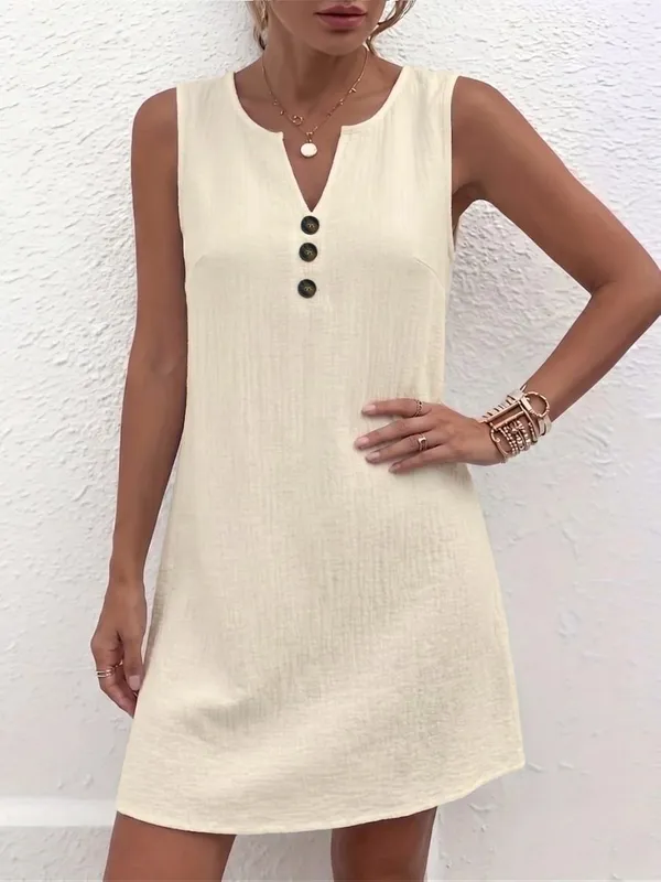 Plus Size Sleeveless Casual Dress with Button Details for Effortless Style and Comfort — image 6