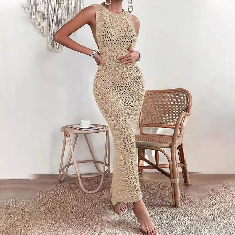 Dresses for Women New Summer Black Sleeveless Women Dress Slim Sexy O-Neck Hollow Out Dress Women Vestidos De Verano Mujer Q250