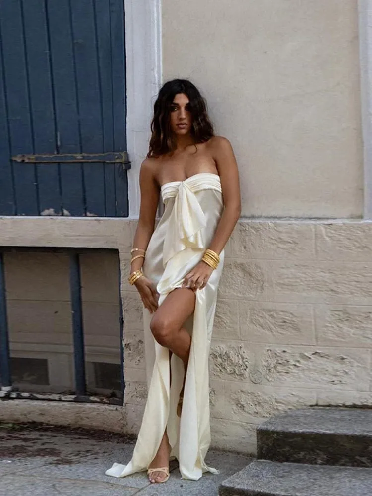 Abiti da sera lunghi in raso eleganti da donna Abiti maxi senza maniche senza schienale Abiti da festa solidi Mini abiti 2026 Abiti estivi dalla nuova signora