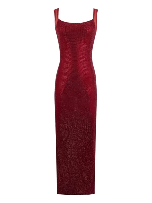 Robe longue en maille, col carré, Sexy, Patchwork de diamants, dos nu, strass brillants, robes Slim, robes de soirée, de Cocktail