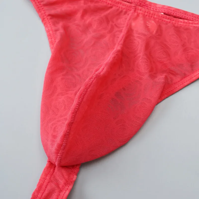 Männer Spitze Jacquard G-string Unterwäsche Hohe Dehnbare Große Tasche Tanga Höschen Sexy Homosexuell Erotische T-back Unterhose
