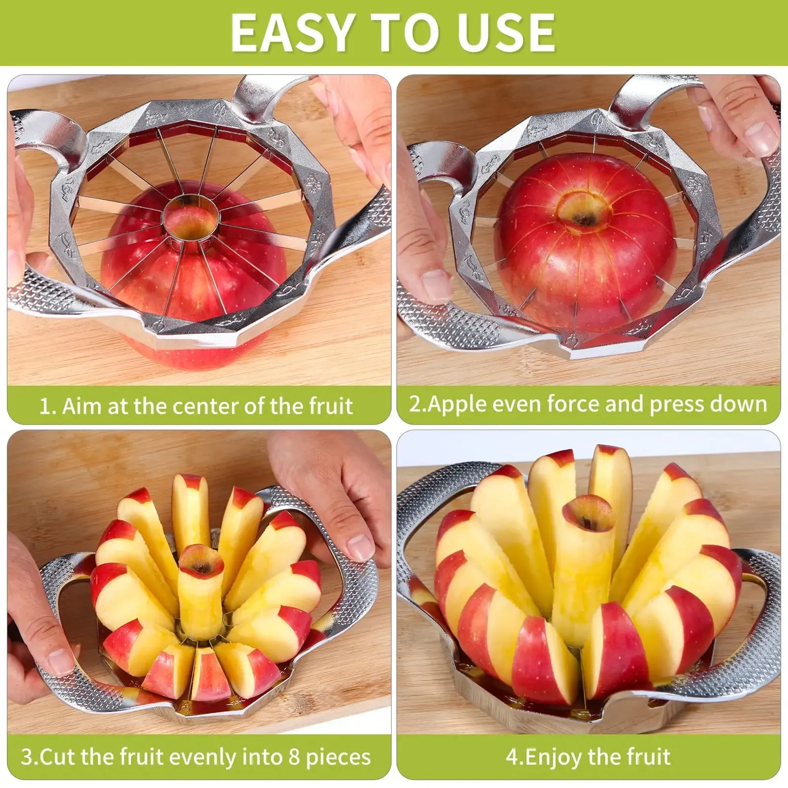 Stainless Steel Apple Slicer and Corer 12 Slices HEAVY DUTY Sharp Apple Cutter and Divider Fruit Cutter Kitchen Tools