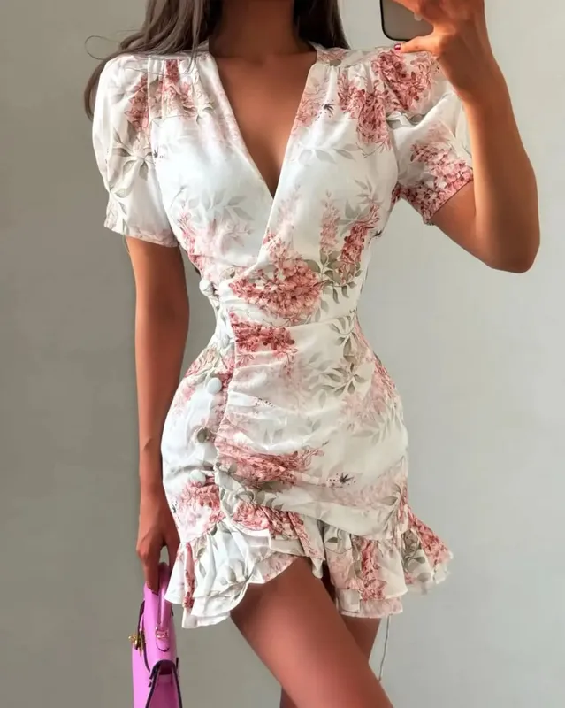 Elegant Lady Solid Satin Dress Short Sleeve Stand Collar Patchwork Ruffle Draped Dresses Party Dinner Chic Vestido 2026 Women