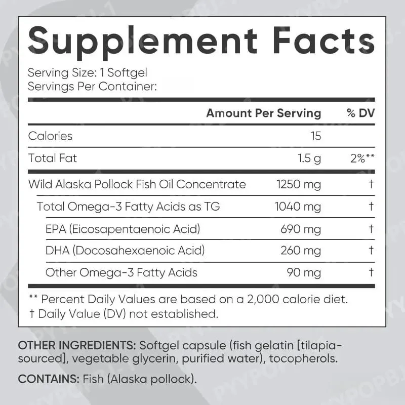 Omega-3 Fish Oil Softgels 90 Capsules Rich in High-purity Nutritional Supplement — 690mg EPA and 260mg DHA Daily Health Support