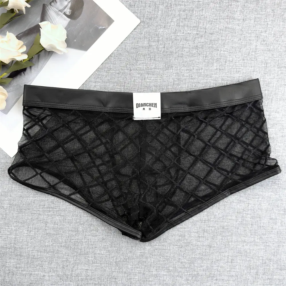 Mannelijke Sexy Diamond Mesh Ultradunne Transparante Boxershorts Zomer Sneldrogende Boyshorts Ardennen Pouch Heren Ondergoed