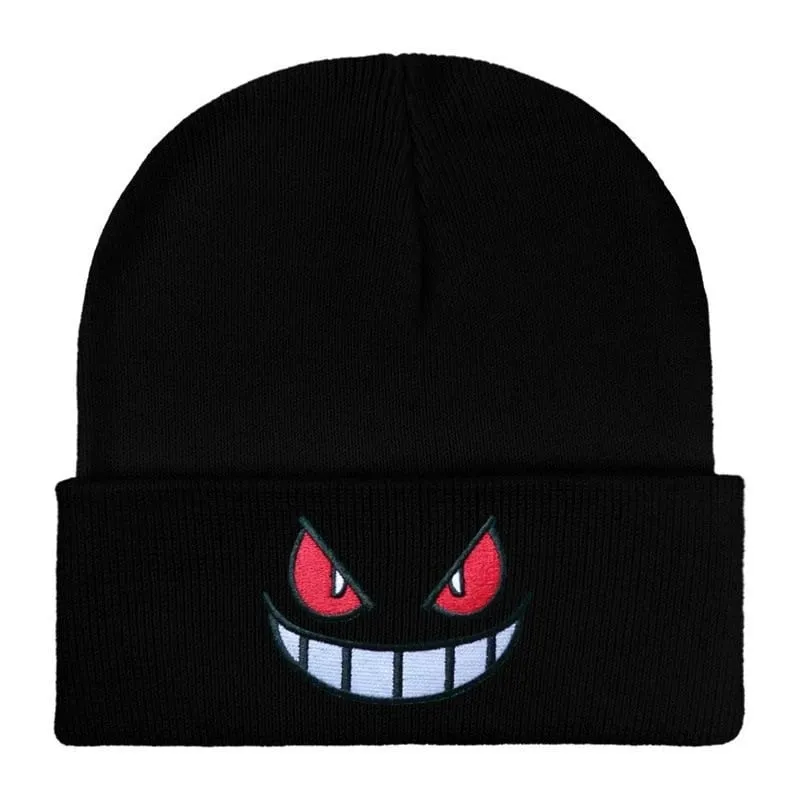Pokemon Gengar Cartoon Embroidered Beanies Knitted Skullies Autumn Winter Warm Wool Hat Gengar Women Men Beanies