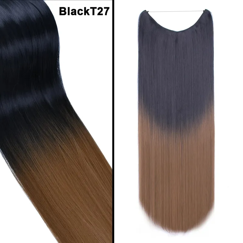 Jeedou Invisible Hair Extension Multi Color Ombre Wire One Piece Straight Wavy Synthetic Heat Resistant Hairpiece for Women