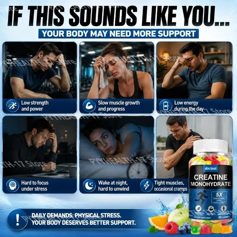 Docteat Creatine Monohydrate Gummies Chewable for Strength and Power Supports Muscle Growth and Workout Recovery 80 Gummies