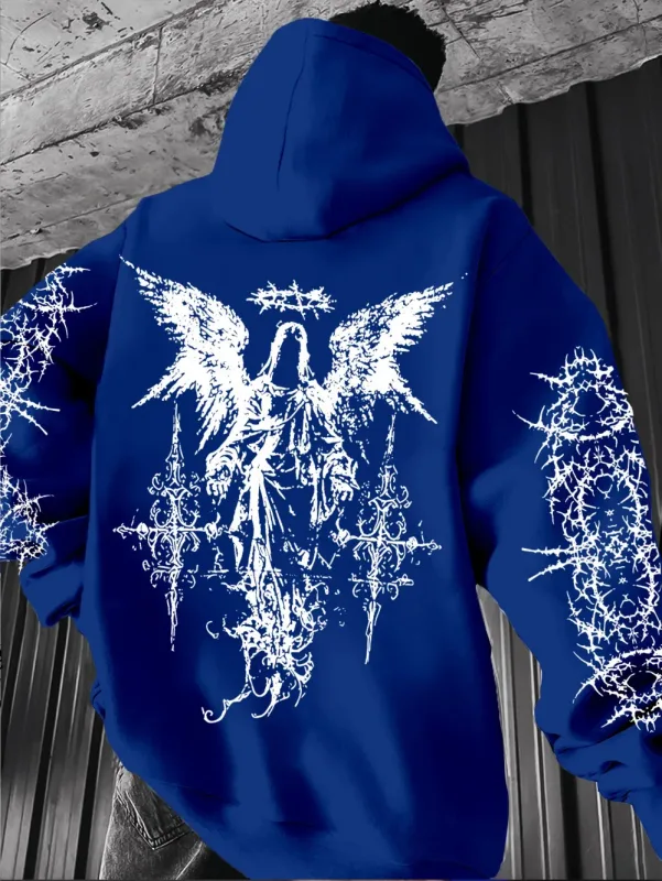 Gothic Style Angel Print Hoodies Lalaki Babae Outdoor Street Casual Sport Trend Hip-hop Couple Long-sleeve Autumn Winter Sweatshirt