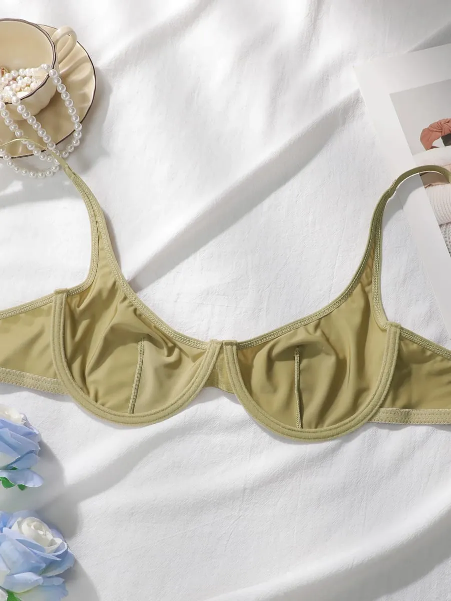 Set Celana Dalam Bra Mengkilap Satin Wanita Cup Tipis Berkawat 2 Potong Set Lingerie Tali Dapat Disesuaikan Warna Solid Pakaian Dalam Intim Sehari-hari