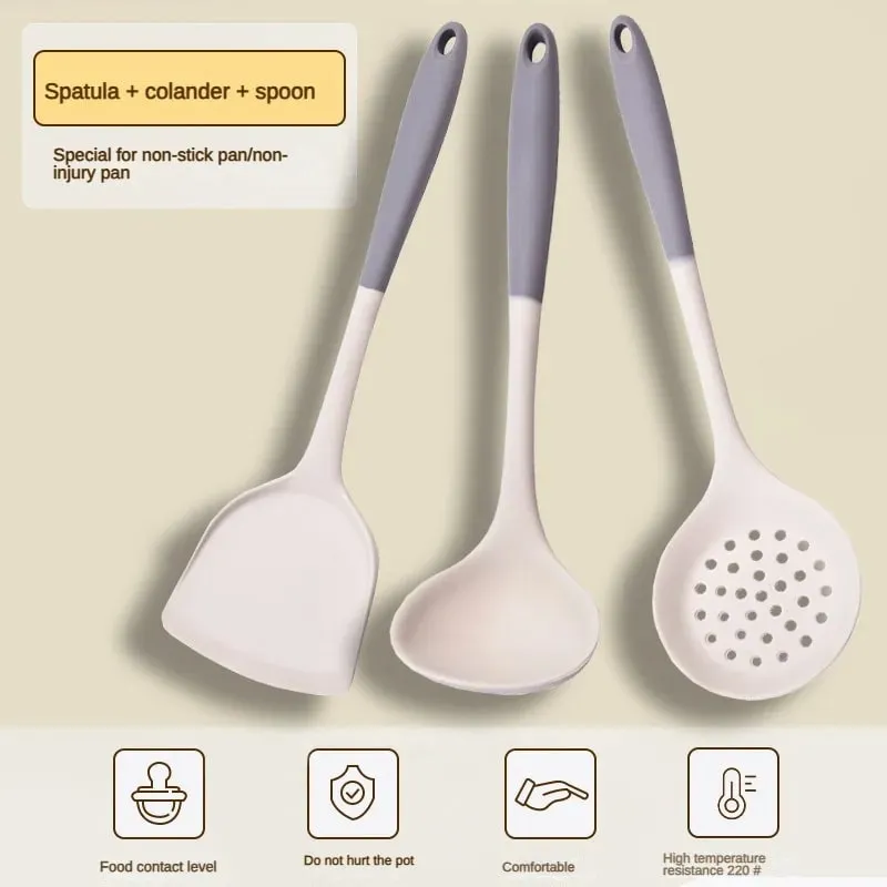 1/2/3/4set Grey white silicone spatula soup spoon set non-stick pan cooking tools kitchen cooking kit
